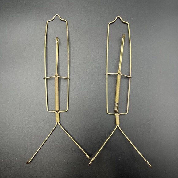 Lot Of 13 Adjustable Wire Plate Hangers Various Shapes & Sizes Double Spring Vtg - Picture 2 of 7